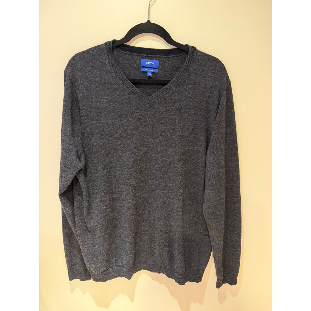Apt 9 Mens XL Tall Charcoal Gray Merino Wool Blend V-Neck Sweater Pullover